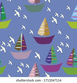 Cute Colored Boat Pattern Seamless