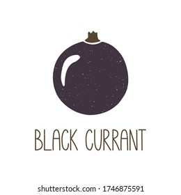Cute colored caption black currant isolated on transparent background. Colorful pictogram original design. Can be used for infographics, identity or decoration. Vector shabby hand drawn illustration