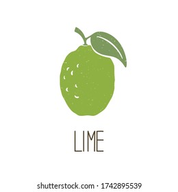 Cute colored caption lime isolated on transparent background. Colorful pictogram original design. Can be used for infographics, identity or decoration. Vector shabby hand drawn illustration