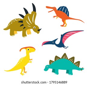 Cute colored cartoon dinosaurs collection