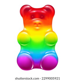 cute colored cartoon gummy bear on a white background. bright jelly candy of rainbow colors. greeting card. isolated vector illustration.