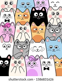 Cute colored cats vector illustration.