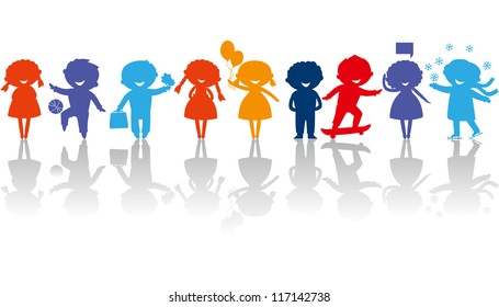 Cute colored children silhouettes.