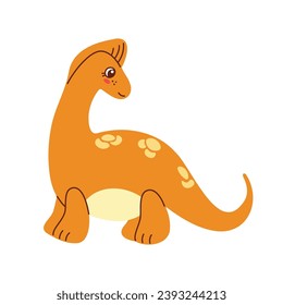 Cute colored dinosaur doodle. Vector illustration in cartoon style isolated on white background.