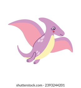 Cute colored dinosaur pterodactyl doodle. Vector illustration in cartoon style isolated on white background.