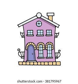 Cute colored doodle house. Elegant sketch. Illustration for children.