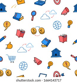 Cute colored doodle seamless pattern business, marketing, e-commerce set