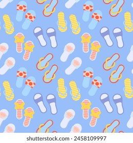 Cute colored flip flops seamless pattern. Summer beach background for print, fabric, textile, wrapping paper.