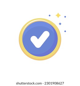 Cute colored game button "checkmark" on white background