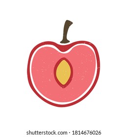 Cute colored half cherry isolated on transparent background. Colorful pictogram original design. Can be used for infographics, identity or decoration. Vector shabby hand drawn illustration