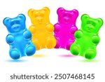 cute colored jelly bears on a white background. bright colorful gummy animals candies. vector illustration.