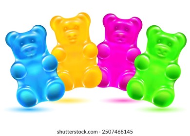 cute colored jelly bears on a white background. bright colorful gummy animals candies. vector illustration.