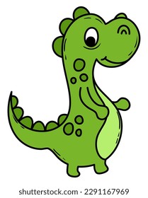 Cute Colored Little Dinosaur, Hand Draw