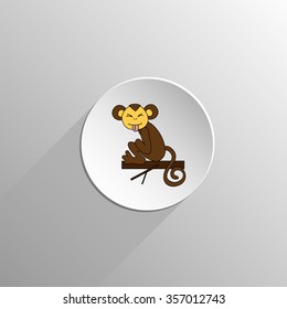 cute colored monkey sits and grimace icon on a light background with long shadow