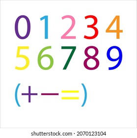 Cute colored numbers set. Mathematical symbols. Vector illustration of modern stylised isolated on white background.
