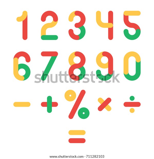 かわいい色の数字セット 数学記号 白い背景に現代的な様式化したベクターイラスト のベクター画像素材 ロイヤリティフリー