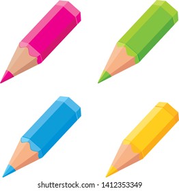 Cute colored pencils. Vector icons set.