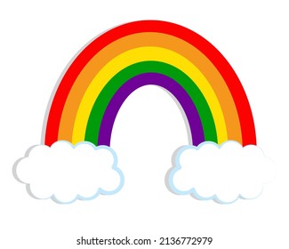 Cute colored rainbow  with clouds isolated on white background. Vector illustration