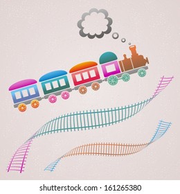 Cute colored retro card with train and track