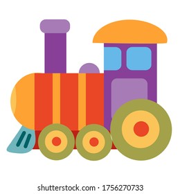juguete del tren de vapor de color lindo, objeto plano, aislado sobre fondo blanco, ilustración vectorial, eps
