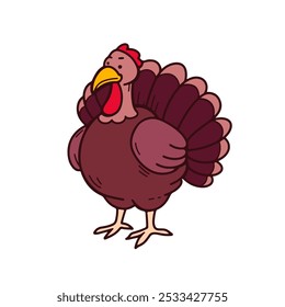 Cute colored turkey doodle. Happy Thanksgiving festive character. Bird for invitation, greeting cards. Vector hand drawn doodle illustration.