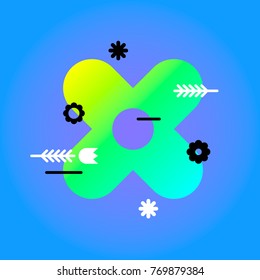 Cute colorful abstract floristic elements with geometric plants, flowers and leaves in minimal memphis design style with bright gradients