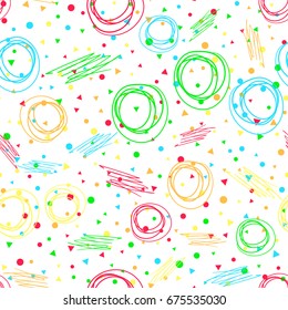 Cute colorful abstract pattern. Children hand drawn seamless pattern. Doodle colorful abstract geometric background. Seamless abstract hand drawn texture with scratch effect. Vector EPS10.