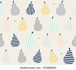 Cute Colorful Abstract Pear Fruit With Stripes Line Art On Smooth Background Design Pattern Seamless Backdrop Wallpaper. Vector Image