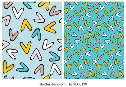Farbige abstrakte Muster nahtloser Vektorillustration. Einfache Geometrische Druckausgabe. Zeichen einzeln auf blauem Hintergrund. Wiederholbare Vektorillustration drucken mit handgezeichneten Elementen mit schwarzem Hintergrund.
