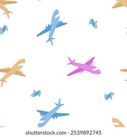 Cute and colorful aero planes seamless pattern for background or decoration.