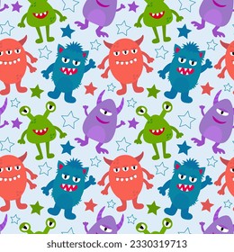 Cute colorful alien and monsters seamless pattern for kids design.