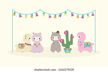 Cute Colorful Alpaca Llama Party