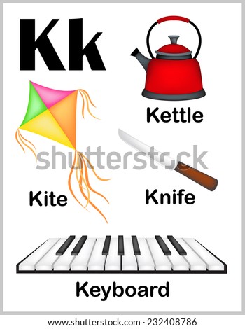 Cute And Colorful Alphabet Letter K With Set Of Il Rations And Words Printable Sheet Cute And Colorful Alphabet Letter K With Set Of Il Rations And Words Printable Sheet