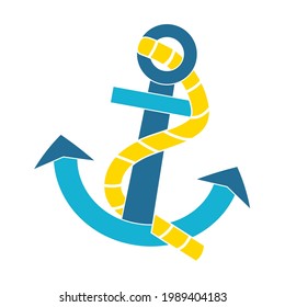Cute and colorful anchor with rope vector illustration on a white background. Royalty-free.