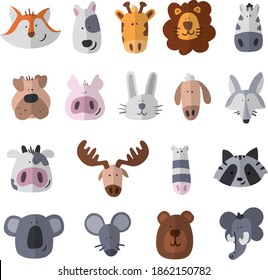 Cute Colorful Animals Cartoon Sticker Vector Clipart Set on transparent background
