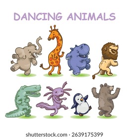 cute colorful animals kids or children character dancing happy cartoon vector