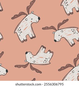 Cute colorful animals sea lion, rabbit, deer, fox, tree, polar bear, ice, ice age, animals, funny seamless print pattern graphic tee design for kids market as vector 