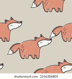 Cute colorful animals sea lion, rabbit, deer, fox, tree, polar bear, ice, ice age, animals, funny seamless print pattern graphic tee design for kids market as vector 