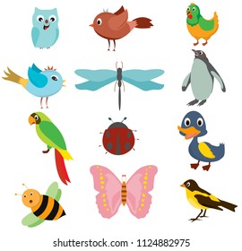 Cute colorful animals set in flat style isolated on white background. Vector illustration.