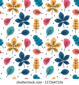 cute colorful autumn fall seamless vector pattern background illustration with leaves
