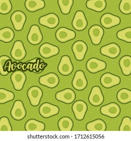 Geräumiges und buntes Avocado-Muster. Ein nahtloser Hintergrund der Vektorillustration. Dies ist eine einfache Vektorillustration mit harmonischer Mischung aus Retro- und Modernität. EPS10 Vektorillustration.