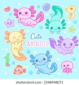 Cute colorful axolotl ajolote collection