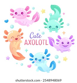 Ilustração de coleção de axolotl colorido bonito