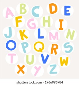 Cute colorful baby alphabet letters. Paper cut out style illustration.