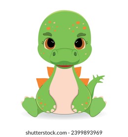 Cute, colorful baby dinosaur. Small stegosaurus. Ancient, prehistoric world. Fossil. Vector, bright illustration in cartoon style.