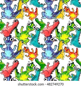 Cute colorful baby dinosaurs seamless pattern