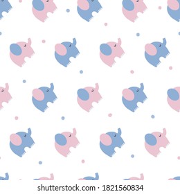 Cute Colorful Baby Elephant Vector Illustration Seamless Pattern for Apparel and Background Design