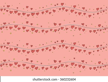 Cute, colorful background illustration with floating little hearts and bubbles.