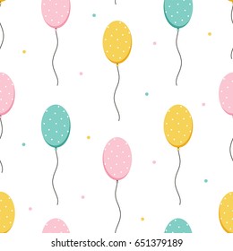 Cute colorful balloons and dots seamless pattern background.