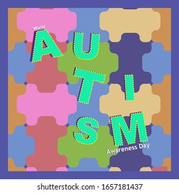Cute, colorful Banner/poster for World Autism Awareness day, celebrated on second april. 